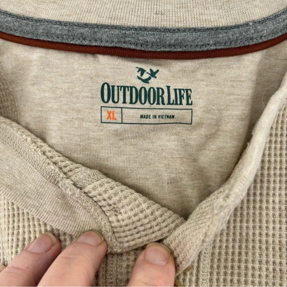 Outdoor Life Chunky Knit Thermal Henley Beachwood Tan Heather Men Size XL NWT - Picture 3 of 10